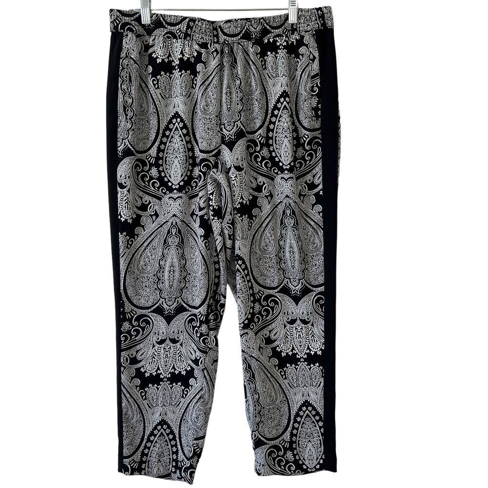 Chicos 2P Black White Paisley Pull On Slinky Cropped Pants Womens 12P 12 Petite